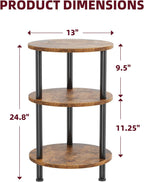 Simple Trending Side Table Living Room, Small Round End Table, 3 Tiers Accent Table for Small Spaces, Rustic Brown