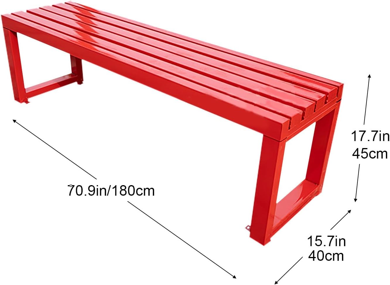 Park Bench, Outdoor Benches Made of Thickened Steel Pipes, with Fixed Holes, Integrated Welding Garden Bench with Foot Pads (Red,180cm/70.9in)