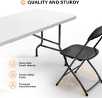 VINGLI 6 FT Plastic Folding Table Set with 6 Black Folding Chairs for Picnic, Event, Training, Outdoor Activities, at Home and Commercial Use