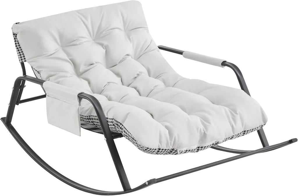 Rocking Chair with Extra-Wide Technical Leather, Upholstered Gliding Chair, Modern Accent Chair for Living Room, Nursery, Bedroom, White