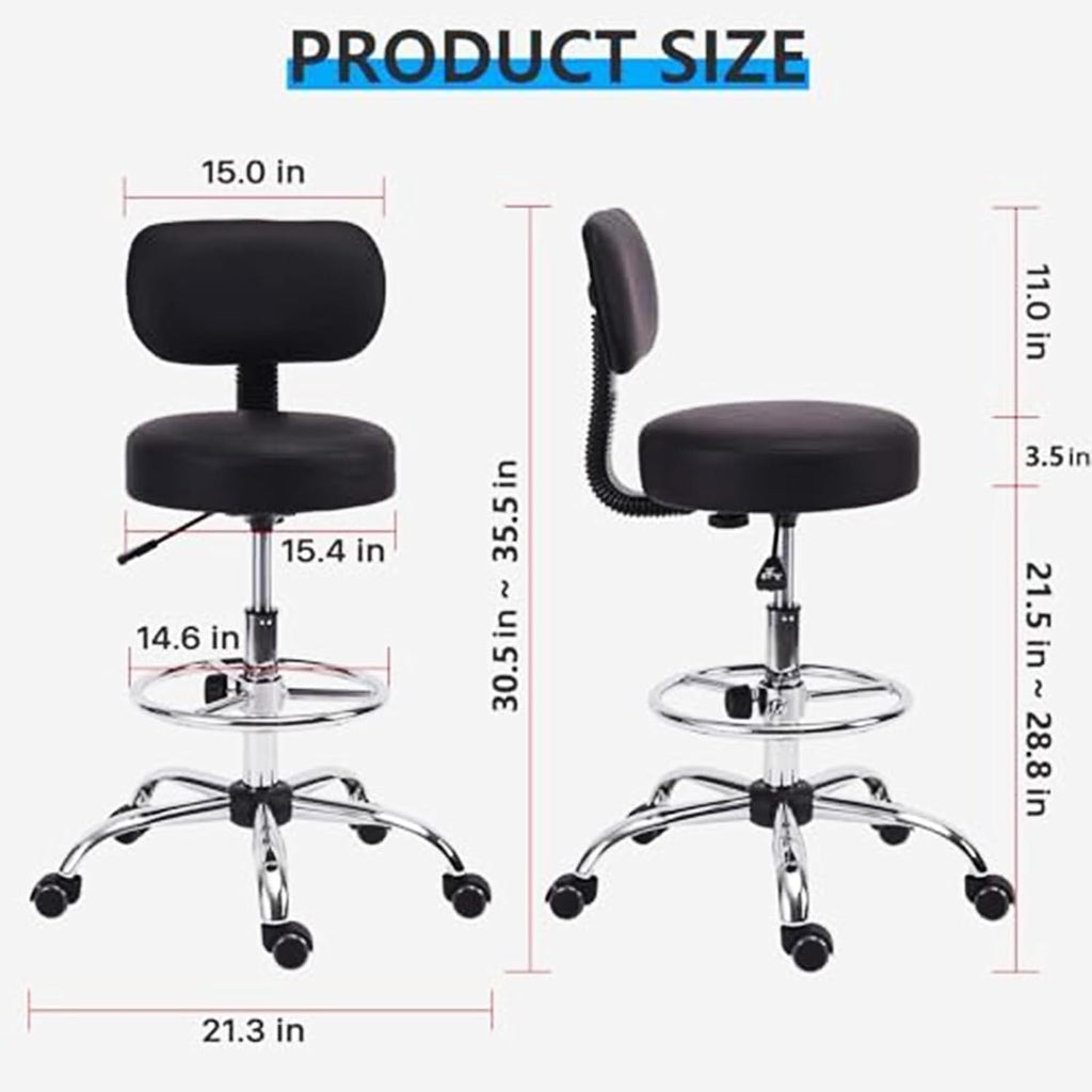 KLASIKA Drafting Swivel Chair with Back Support and Adjustable Footrest Rolling Stool, Multi-Purpose Office Desk Chair for Bar Kitchen Shop, Black