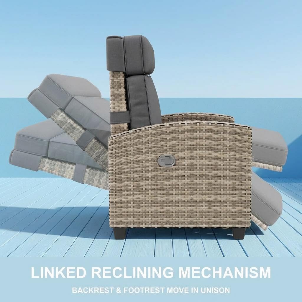 Outdoor Wicker Gas Lift Chair with Cushion, 145° Adjustable PE Rattan Patio with Metal Frame, Height Adjustable Lounge Chair for Garden, Patio, Balcony & Backyard,Brown Wicker ,Khaki Cushion