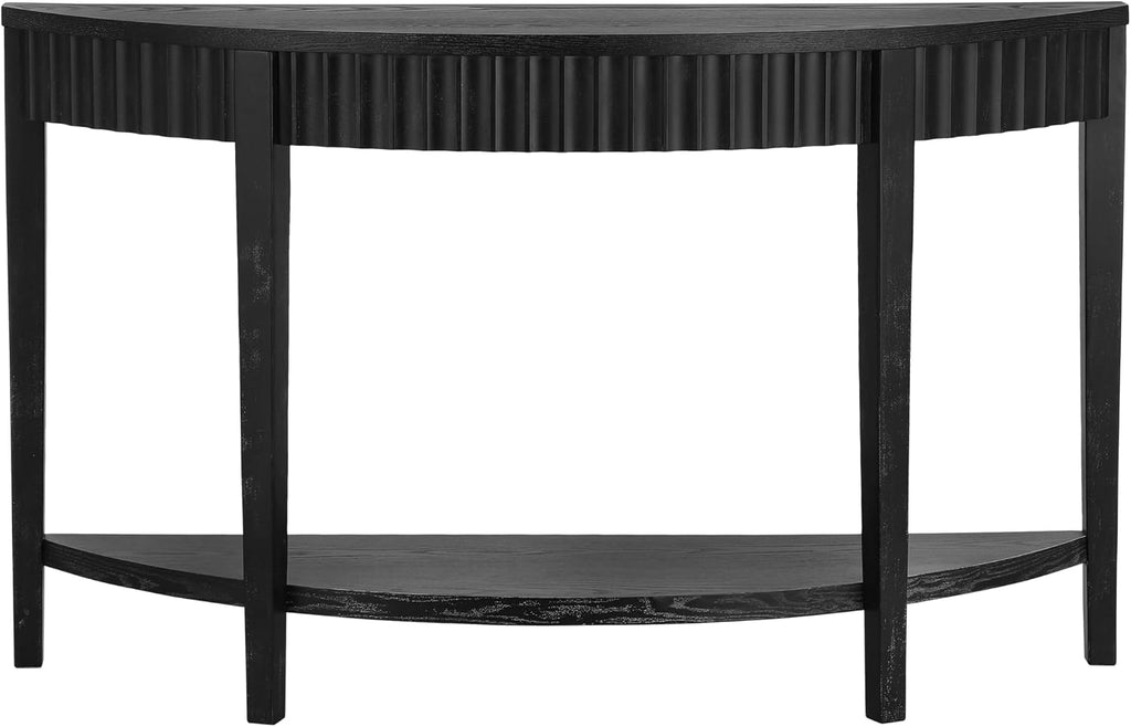 55'' Elegant Half Moon Entryway Table with Wood Veneer and Open Shelf A Refined Accent for Hallways or Foyers
