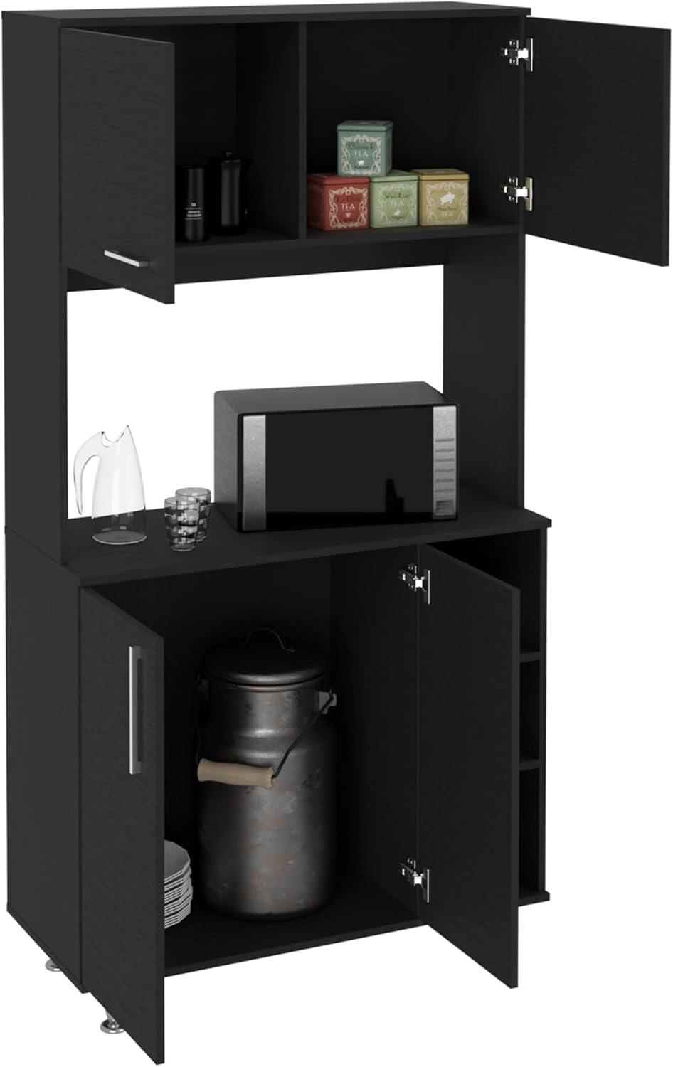 37.4" D*15.7" W*70.9" H Kitchen Pantry with 2 Shelves, 2 Double Doors, Rectangular Storage Cabinet, Sliver Legs, Modern Minimalist, for Living Room, Dining Room, Black