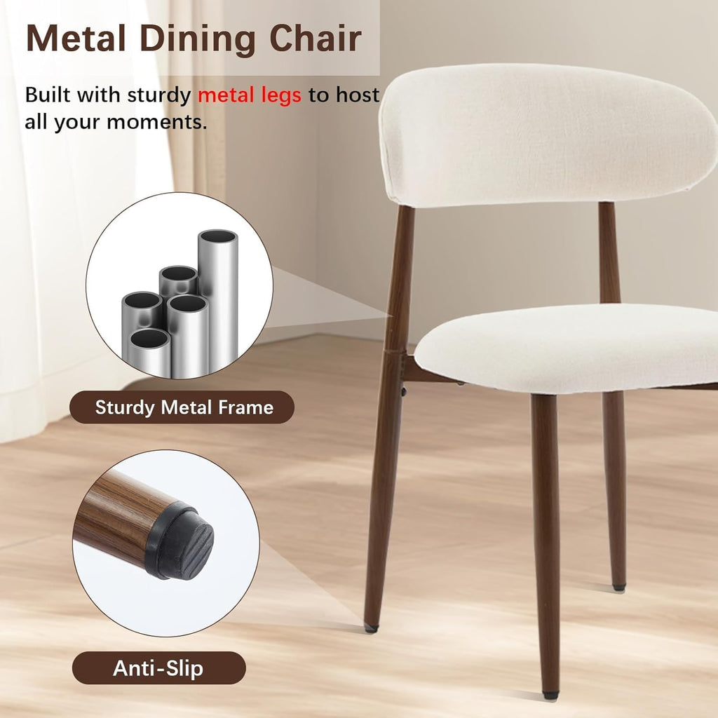 AQO Dining Chairs Set of 4, Modern Dining Room Chairs Kitchen Chairs with Metal Legs, Farmhouse Fabric Dinner Chair for Kitchen Dining Room, Beige/Walnut-Grain Metal Legs
