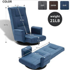 360° Swivel Floor Chair with Armrests, 14-Position Adjustable Floor Lounger for Adults, Folding Padded Floor Seat with Backrest for Gaming, Reading & Living Room (Blue)