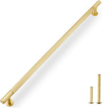 QOGRISUN 1-Pack Solid Brass Appliance Handle Pull, 18 Inch (457mm) Hole Center Grooved Gold Cabinet Pull,Heavy Duty Brushed Brass Drawer Handle for Kitchen Cabinets, Cupboard, Dresser– Eleganza