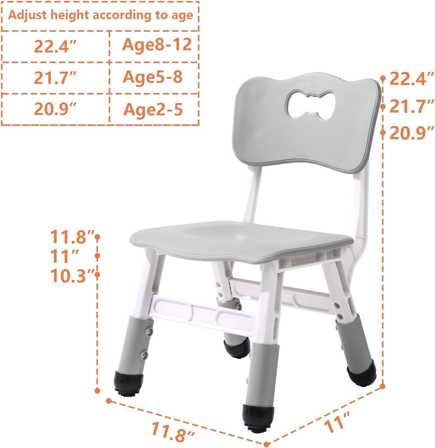 WHY TOYS Adjustable Kid Chairs Indoor 3 Level Adjustable Suitable for Children Age 2-6. Maximum Load-Bearing 220LBS Suitable for Family Classroom and Nursery Child Seat Set (2-Pack-Grey)