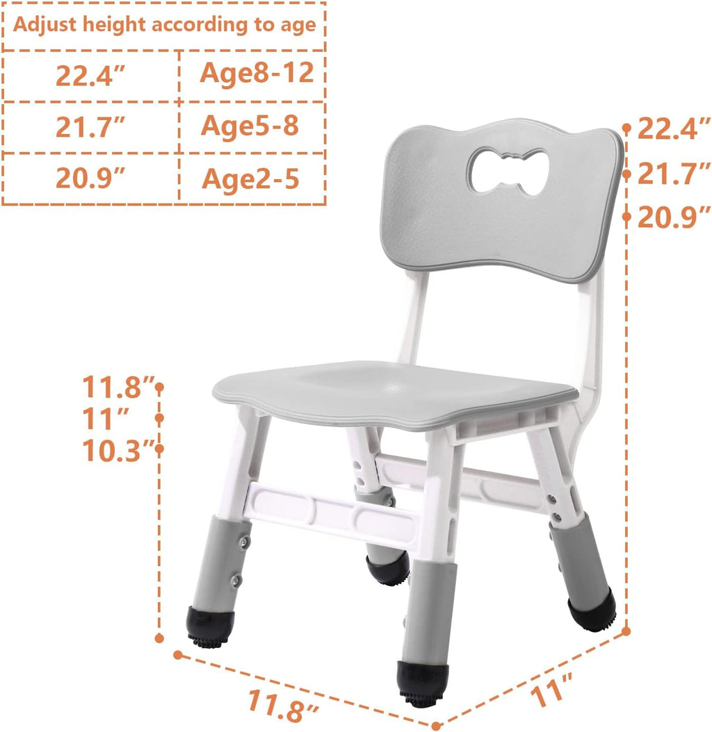 WHY TOYS 4 Piece Kids Chair Set 3 Levels Adjustable Stackable Kids Chairs Ideal for Playrooms, Schools, Daycares and Homes Washable and Easy to Clean Max Weight 220LB(Grey 4Piece Set)