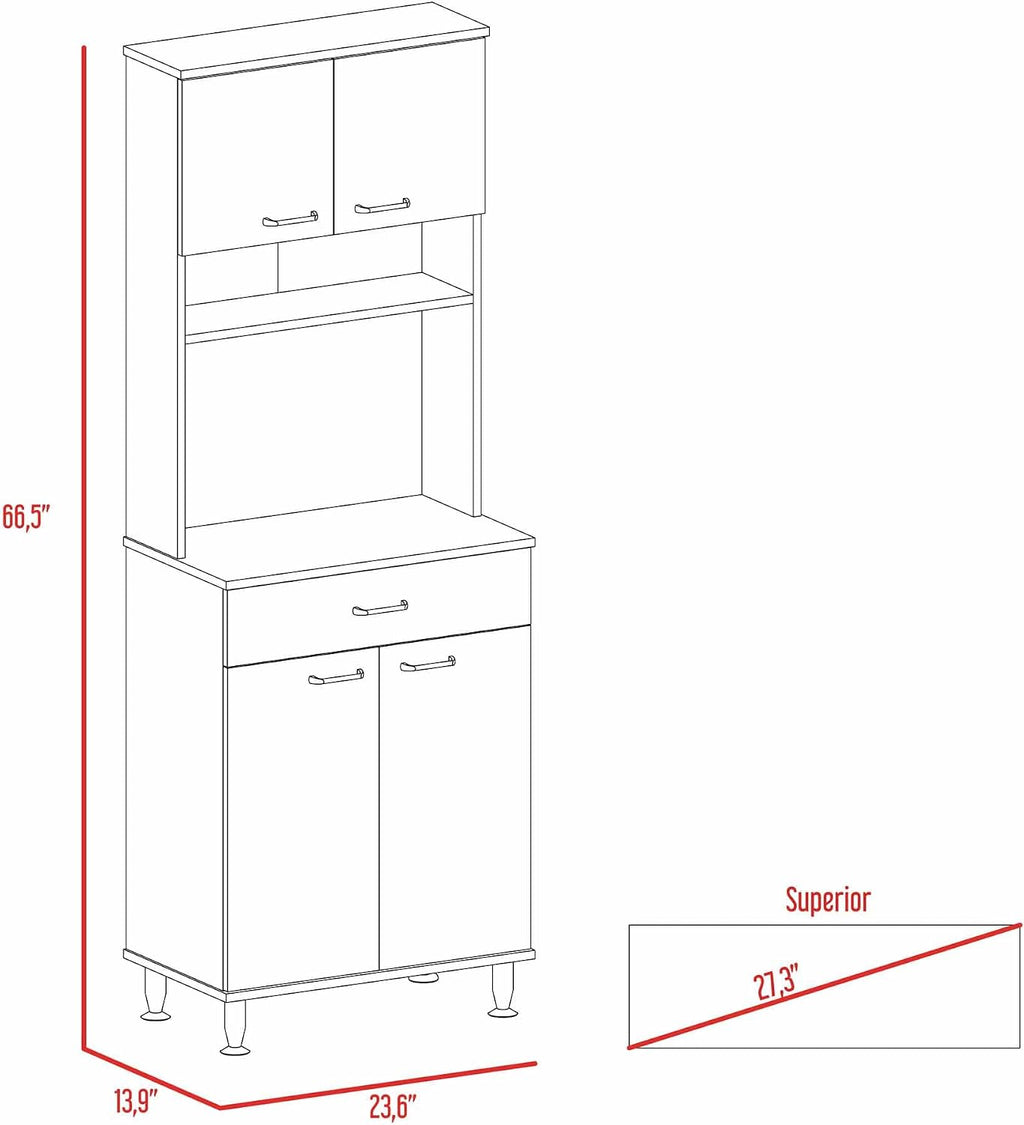 66" H Kitchen Pantry Cabinet Storage,4-Door Wooden Cupboard Credenza Bufffet Cabinet Freestanding Kitchen Hutch with Wine Coffee Bar Microwave Stand,White