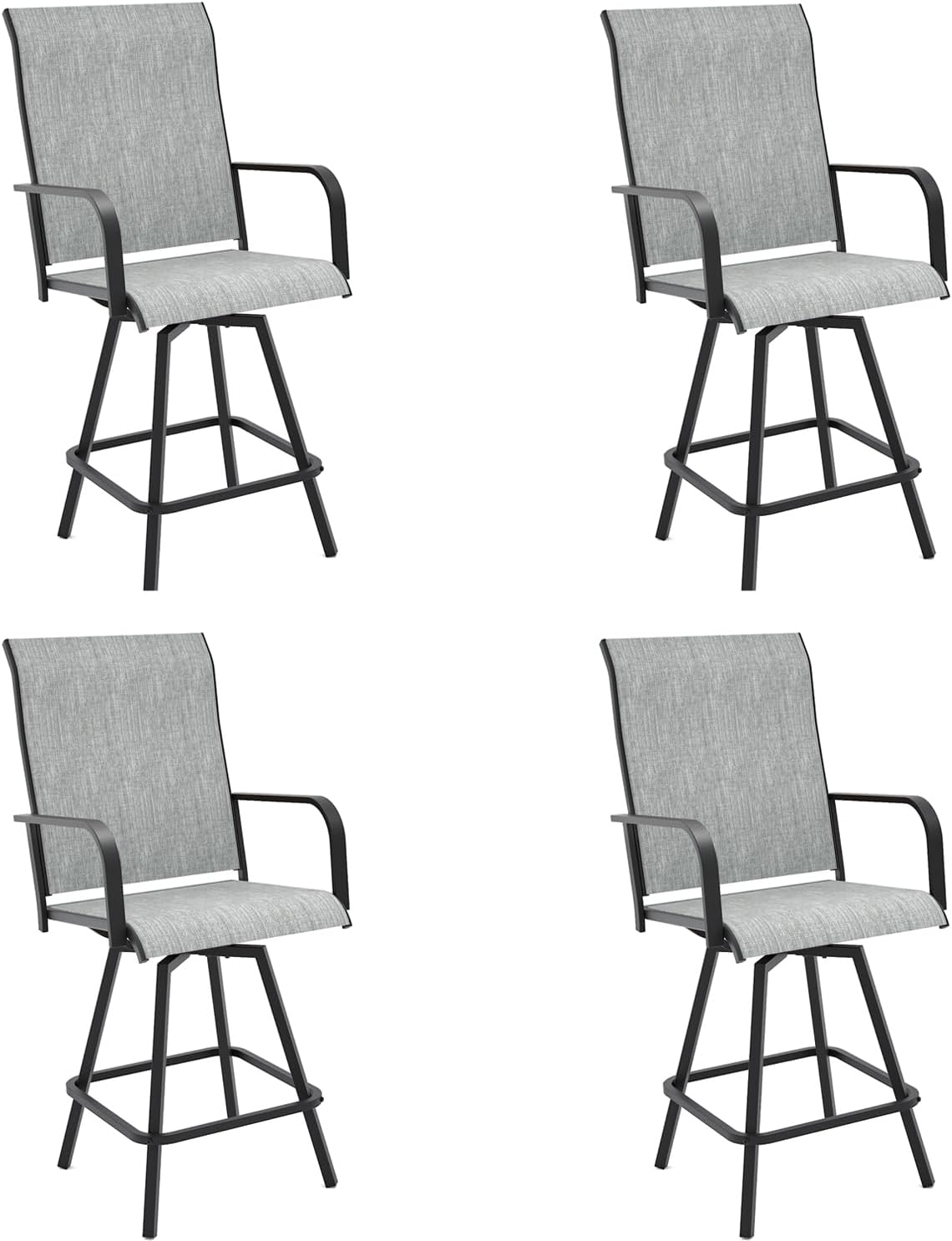 Anmutig Gray Outdoor Counter Bar Stools Set of 4,Swivel Patio Bar Chair All Weather