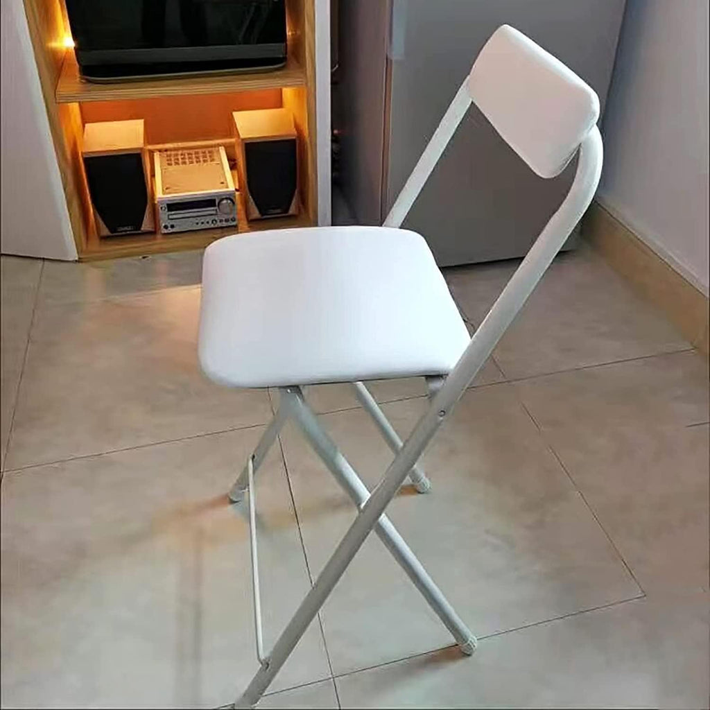 Home Folding Bar Stool with Backrest,Leather Padded Counter Height Foldable Stool,Portable Folding Stool Tall Bar Stools for Outdoor Kitchen Shop Cafe,1 PC ( Color : White , Size : Seat Height 25.5inc