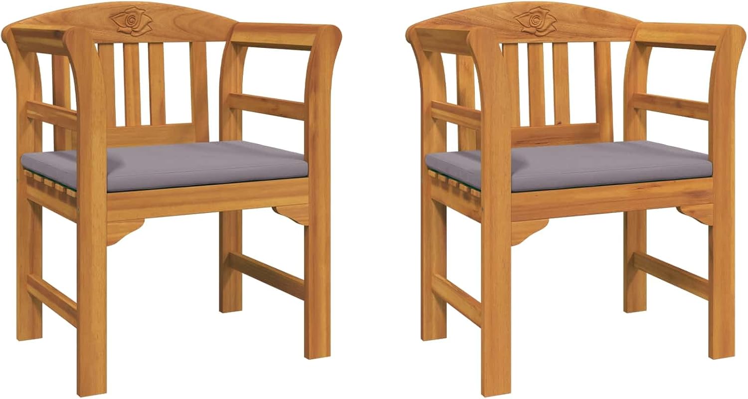 Outdoor Garden Bench with Hand-Carved Rose Detail, Solid Acacia Wood Patio Chair for Balcony, Porch, or Backyard Seating, 26.97 x 18.11 x 32.48 Inches