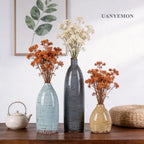Ceramic Vase Set of 3 - Modern Coastal Rustic Home Decor Flower Vases for Living Room, Kitchen Island, Dining Table Centerpiece Decor, Office Shelf, Fireplace Mantle Decorations (Multicolor Mix)
