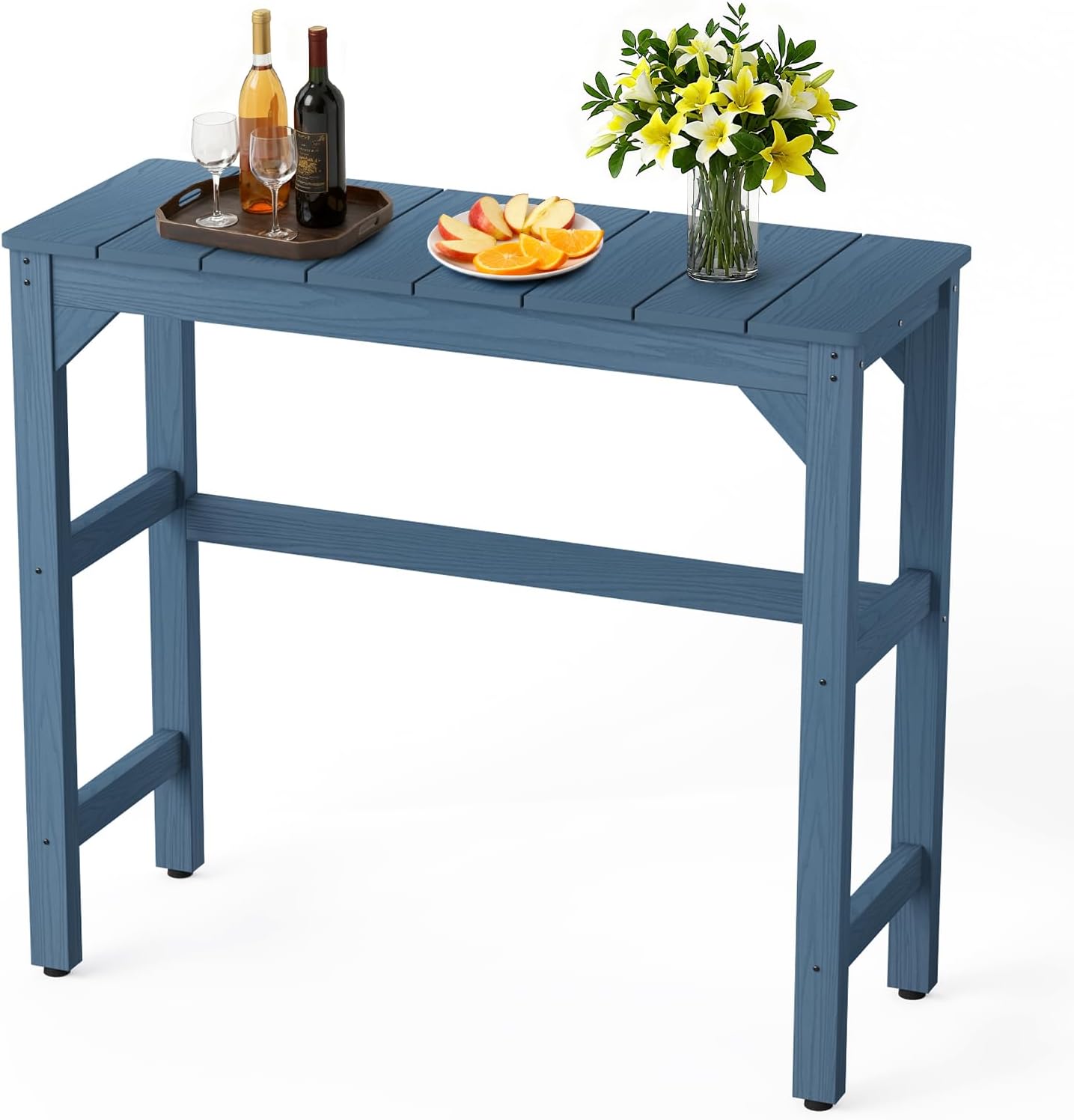 Stoog Patio Bar Table, All-Weather Outdoor Bar Height Table with Adjustable Feet, Low Maintenance, for Balcony, Deck, Porch, and Poolside, Blue