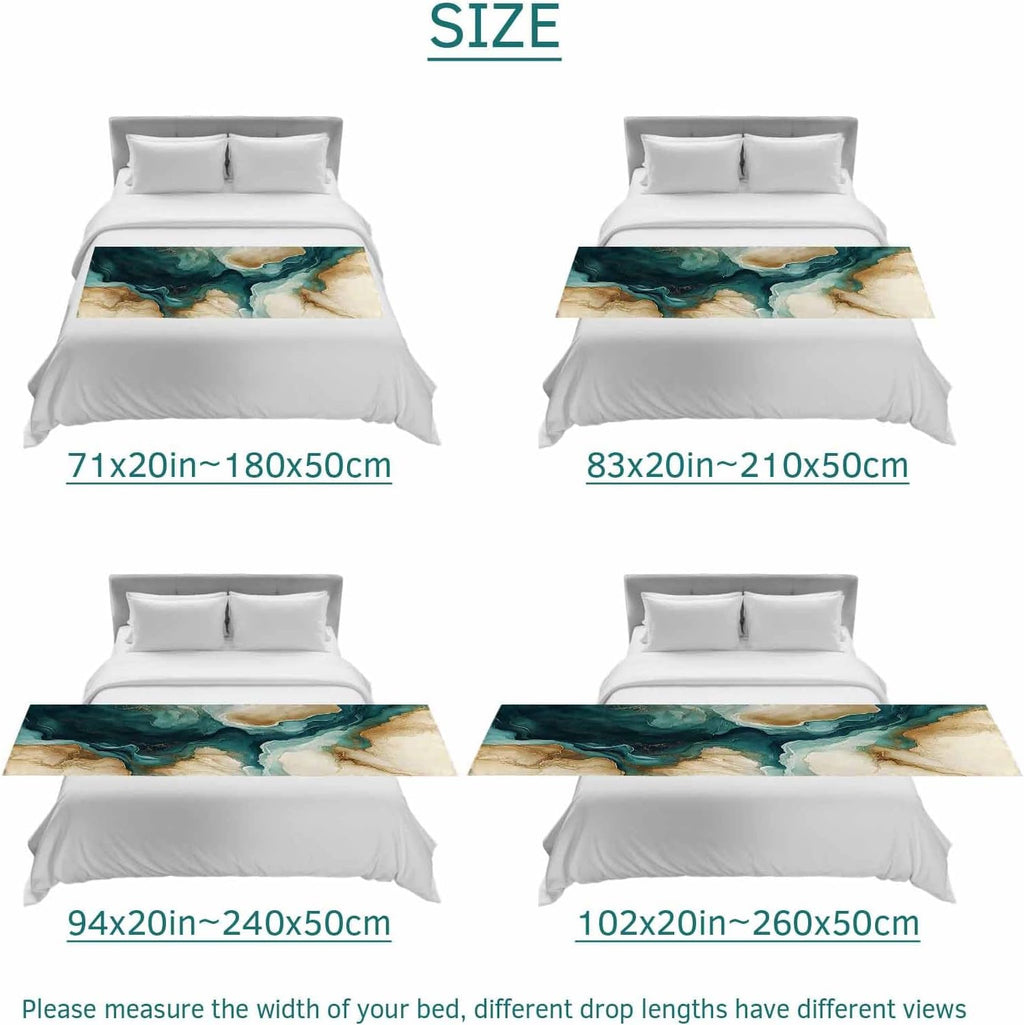 Teal Brown Bed Runners for Queen Size Beds, Decorative Bed Throws for Foot of Beds, Luxury Bedding Protector Slipcover Retro Contemporary Abstract Art Bedrunners & Scarves for Bedroom Hotel, 94"x20"