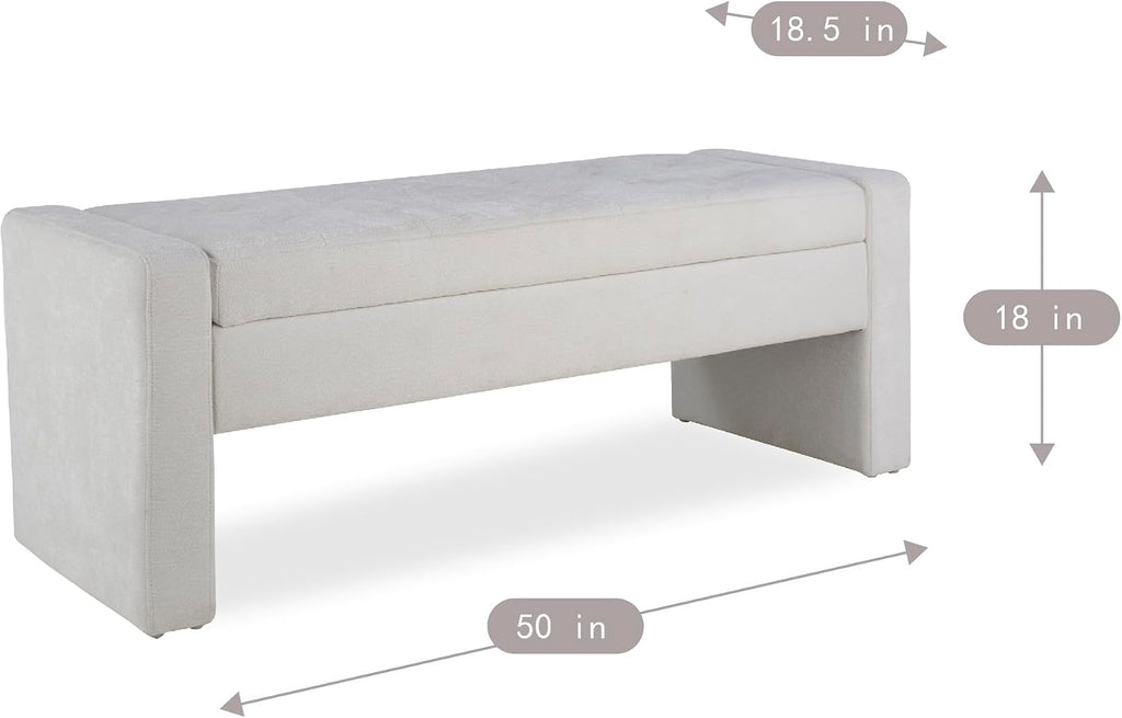 50" End of Bed Storage Bench, Modern Tufted Ottoman Bench with Soft Close Hinge, Large Capacity Upholstered Storage Ottoman for Bedroom, Living Room, Entryway, Fabric Foot of Bed Bench, Grey