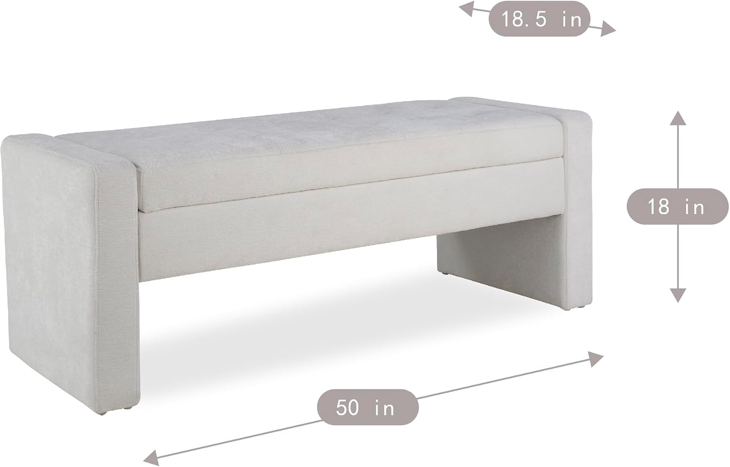 50" End of Bed Storage Bench, Modern Tufted Ottoman Bench with Soft Close Hinge, Large Capacity Upholstered Storage Ottoman for Bedroom, Living Room, Entryway, Fabric Foot of Bed Bench, Grey