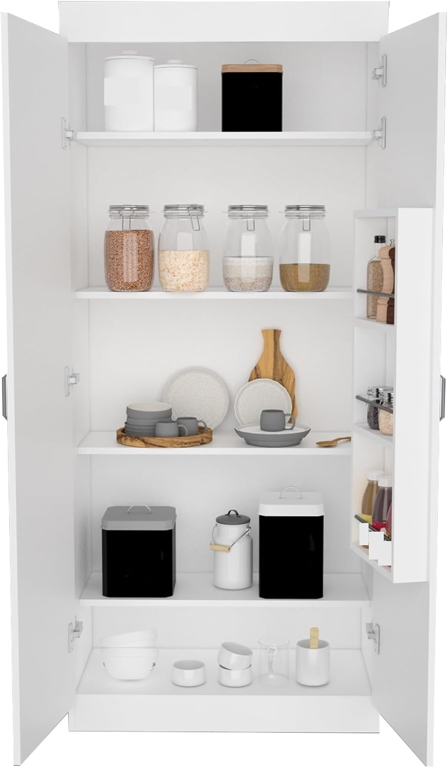 Pantry Double Door Cabinet, Storage Locker with Five Shelves,Three Interior Door Shelves,for Kitchen Home