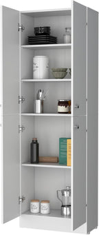 23.6" D*11.8" W*71.1" H Freestanding Kitchen Pantry with 4 Shelves, 2 Double Doors, Rectangular Storage Cabinet, Modern Minimalist, for Living Room, Dining Room, White