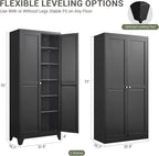 75" Metal Kitchen Storage Cabinet with Doors, Freestanding Steel Pantry Cabinet, 5 Adjustable Shelves, for Dining Room, Black
