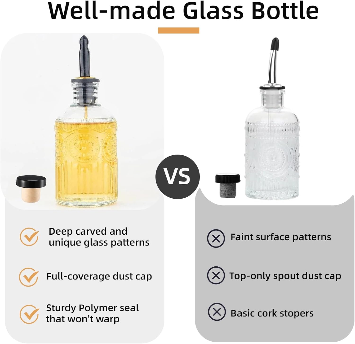 Simple Syrup Bottles Set of 2, Glass Coffee Syrup Dispenser Bottles 7 OZ With Metal Pour Spout, Labels and Stopper, Glass Syrup Dispenser for Maple Honey Syrup Oil and Sauces, LC002