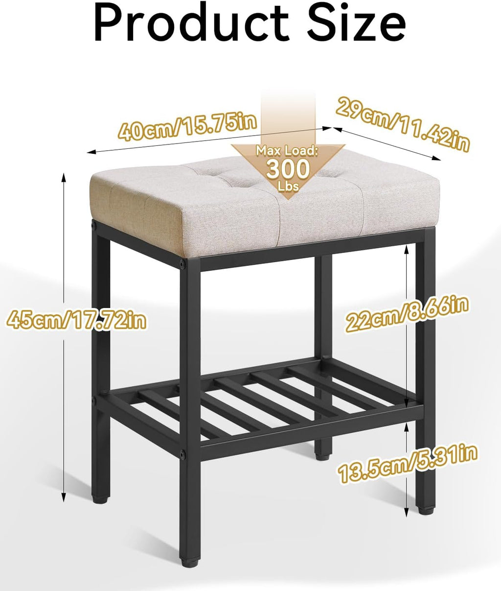 IBUYKE Rectangular Makeup Stool with Adjustable Feet and Storage Space, Footrest Chair, Linen Seat Vanity Stool, Multi-Use as Small Side Table or Ottoman, for Bedroom, Linen WBD017Y