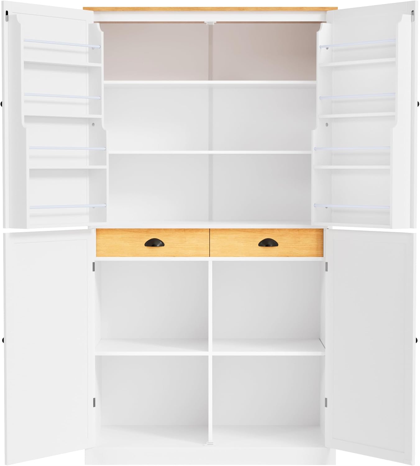 71.3" Tall Kitchen Pantry Storage Cabinet with 4 Doors, 2 Drawers, 2 Adjustable Shelves, 8 Door Shelves, Freestanding Kitchen Hutch Cabinet Cupboard for Kitchen, Dining Room (White)