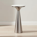 Metal Accent Table with Marble Top - Modern Round Side Table for Living Room and Bedroom - Tapered Base - Indoor Use Only - Marble and Metal Home Decor - Living Room Accent – 22", Silver