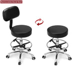 Kaleurrier Rolling Stoools with Back Rest, Swivel Adjustable Heavy Duty Stool Chair for Salon Kitchen Counter Lab Garage Dentist Office Drafting Standing Desk - with Wheels(Black with Footrest)