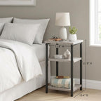 3 Tier End Table for Small Space, Modern Oak Grey Side Table with Metal Frame, Compact Nightstand for Living Room, Bedroom, and Office