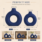 Navy Blue Ceramics Vase for Home Decor,Minimalist Nordic Hollow Donut Vase Set of 2,Modern Navy Blue Decor for Kitchen Table Centerpiece,Living Room,Fire Place,Bookshelf,Office,Entryway,Console