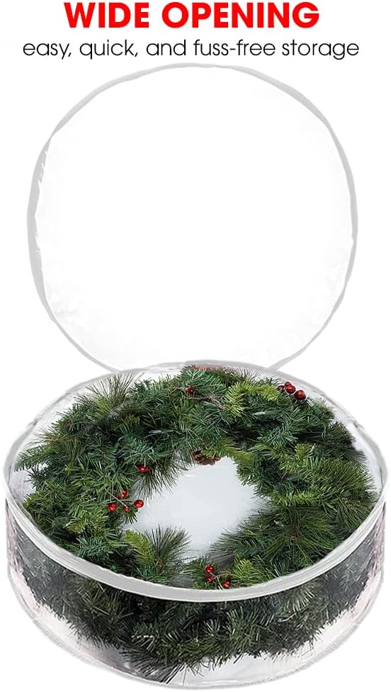 ProPik Christmas Wreath Storage Bag - 4 Pack Clear Christmas Wreaths Storage Container- Garland Holiday Artificial Wreath Storage Holder –Water Proof Transparent PVC (White, 36 Inch)