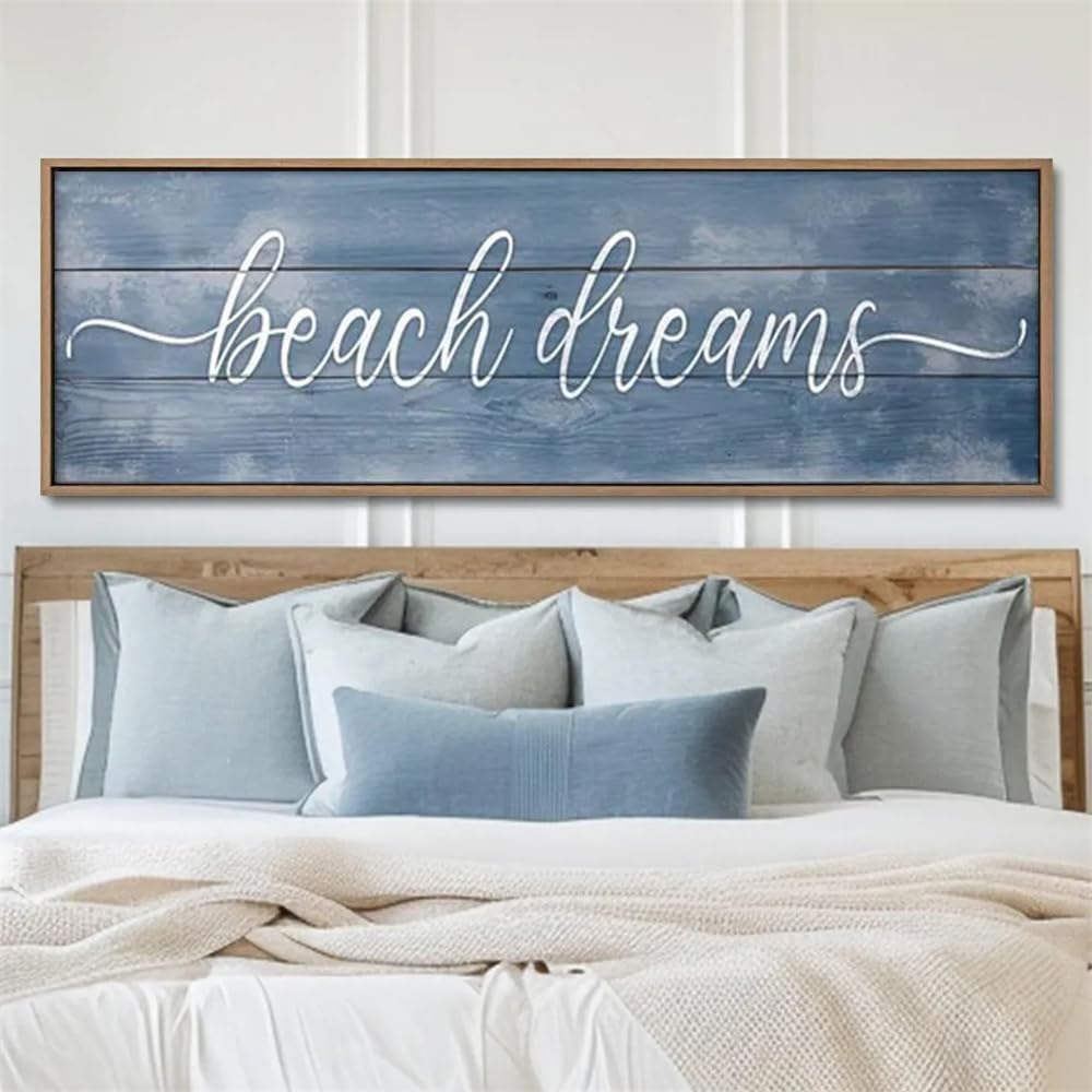 NATVVA Beach Dreams Sign Canvas Art Prints Painting Vintage Housewarming Picture Artwork Home Bedroom Farmhouse Rustic Beach House Decoration No Frame