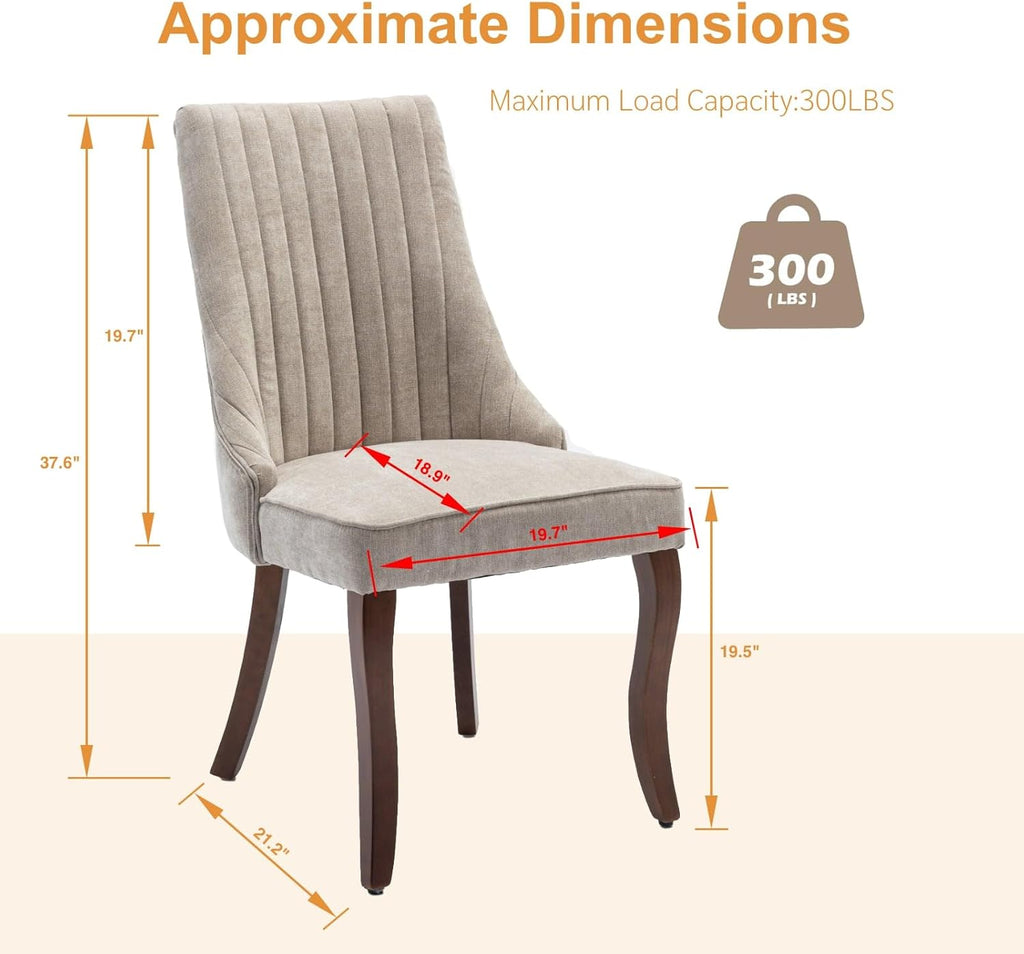 Dining Chairs Set of 8,Comfy Fabric Upholstered Chairs for Kitchen Living Room,Channel Tufted Dining Room Chairs with Curved Solid Wood Legs(Beige,8 Pcs)