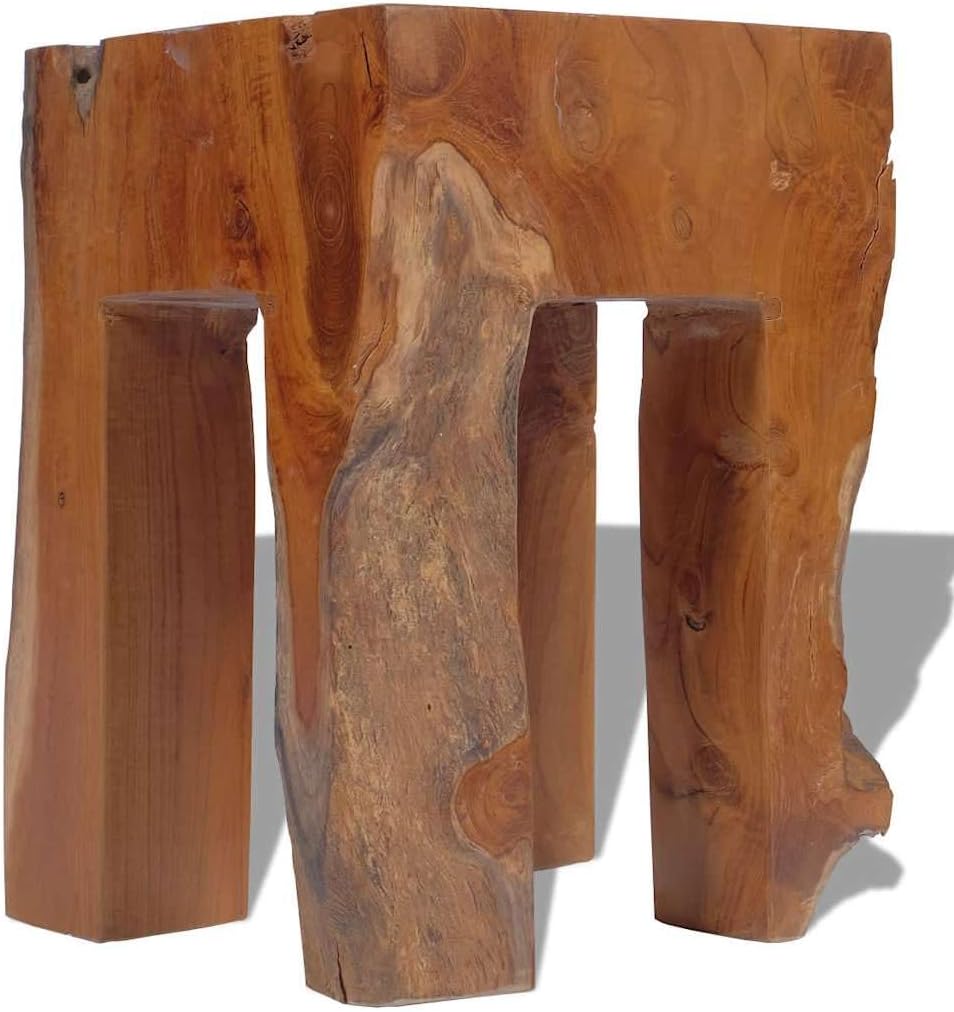 Solid Teak Wood Stool, Square Rustic End Table for Living Room Bedroom, Sturdy Compact Footrest Seat, 15.7 inch Height, Brown