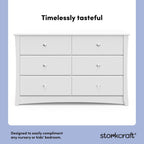 Storkcraft Crescent 6-Drawer Dresser, White | GREENGUARD Gold Certified, White Dresser for Bedroom, Kids & Nursery Storage Chest, Safety Interlocking Drawers, Kids Bedroom