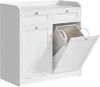 VASAGLE Laundry Cabinet with Tilt-Out Basket, Freestanding Storage Unit with Drawer and Laundry Hamper, for Bathroom, Living Room, 15.8 x 31.1 x 31.5 Inches, Cloud White UBBC751W01