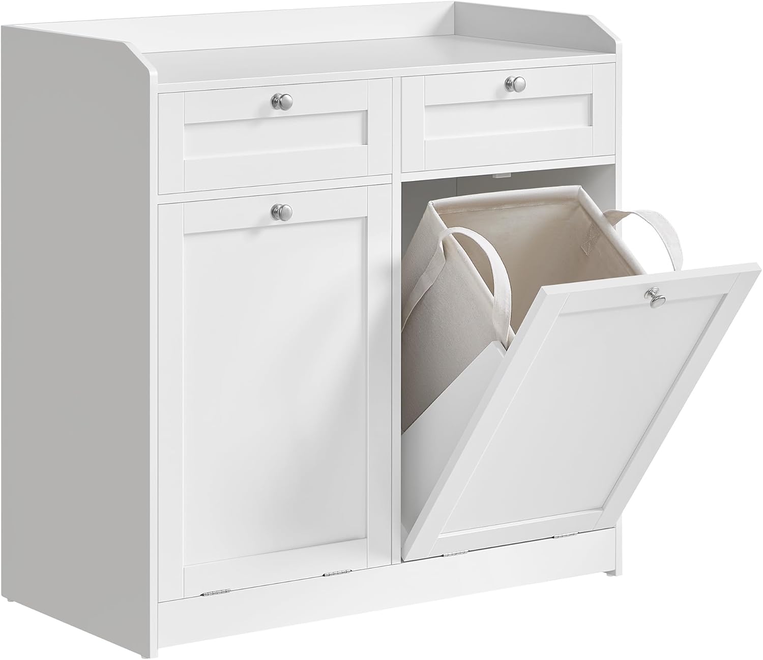 VASAGLE Laundry Cabinet with Tilt-Out Basket, Freestanding Storage Unit with Drawer and Laundry Hamper, for Bathroom, Living Room, 15.8 x 31.1 x 31.5 Inches, Cloud White UBBC751W01