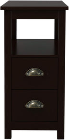 23.6" x 11.8" x 24.0" MDF End Table with Two Drawers and Open Shelf Brown