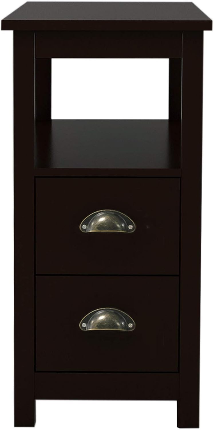 23.6" x 11.8" x 24.0" MDF End Table with Two Drawers and Open Shelf Brown