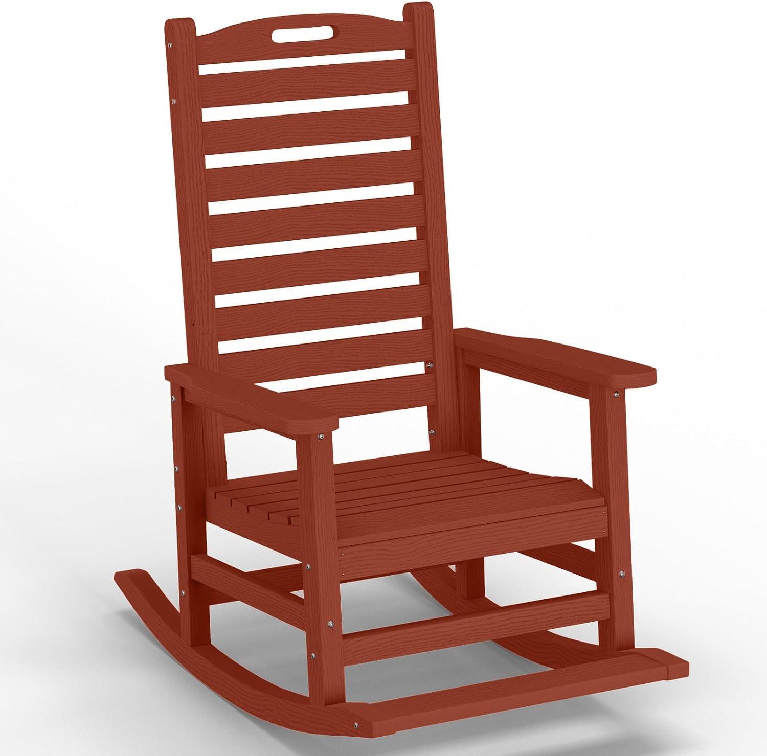 PLUUV Outdoor Rocking Chair with Removable Footboard for Adults, HDPE High Back Patio Rocking Chairs, 330lbs All Weather Porch Rocking Chairs for Outdoor & Indoor -Reddish Brown