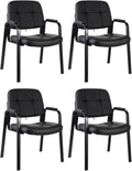 CLATINA Classic Reception Chair with Padded Armrests and Sturdy Steel Frame, Ergonomic Guest Chair for Office Conference Waiting Meeting Room, Black (4 Pack)