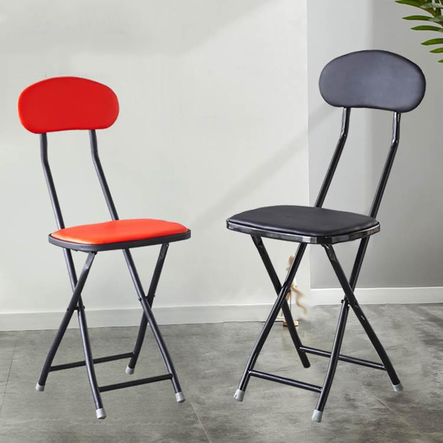 Folding Chair with High Backrest – Comfortable Support for Home Office & Small Space Living,Metal Lobby Folding Stools - 1 Pack(Black)