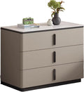 3 Drawer Nightstand, Rock Board Bed end Side Table Cabinet, Bedside Desk Leather Finish, Wooden Night Stand with Metal Handle, for Bedroom & Officesssss(Khaki,35.4 * 15.7 * 23.6")