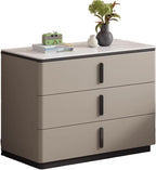 3 Drawer Nightstand, Rock Board Bed end Side Table Cabinet, Bedside Desk Leather Finish, Wooden Night Stand with Metal Handle, for Bedroom & Officesssss(Khaki,35.4 * 15.7 * 23.6")