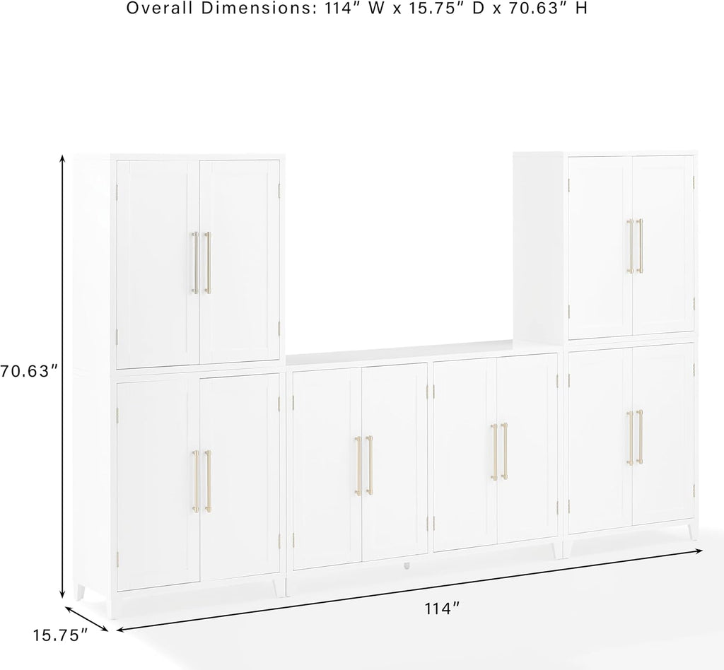 Crosley Furniture Roarke 3-Piece Modern Sideboard Buffet Cabinet and Kitchen Storage Pantry Set, White