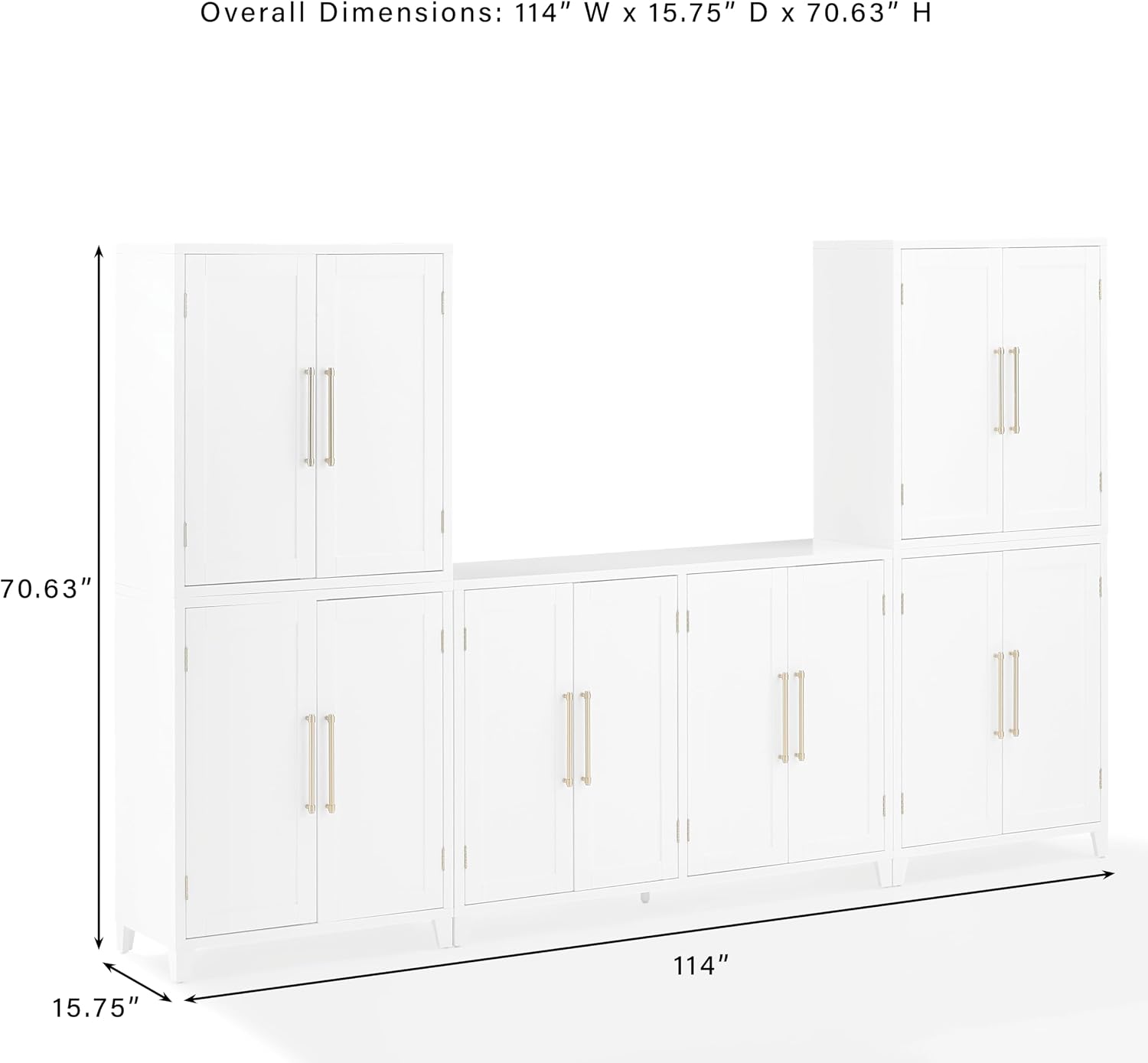 Crosley Furniture Roarke 3-Piece Modern Sideboard Buffet Cabinet and Kitchen Storage Pantry Set, White