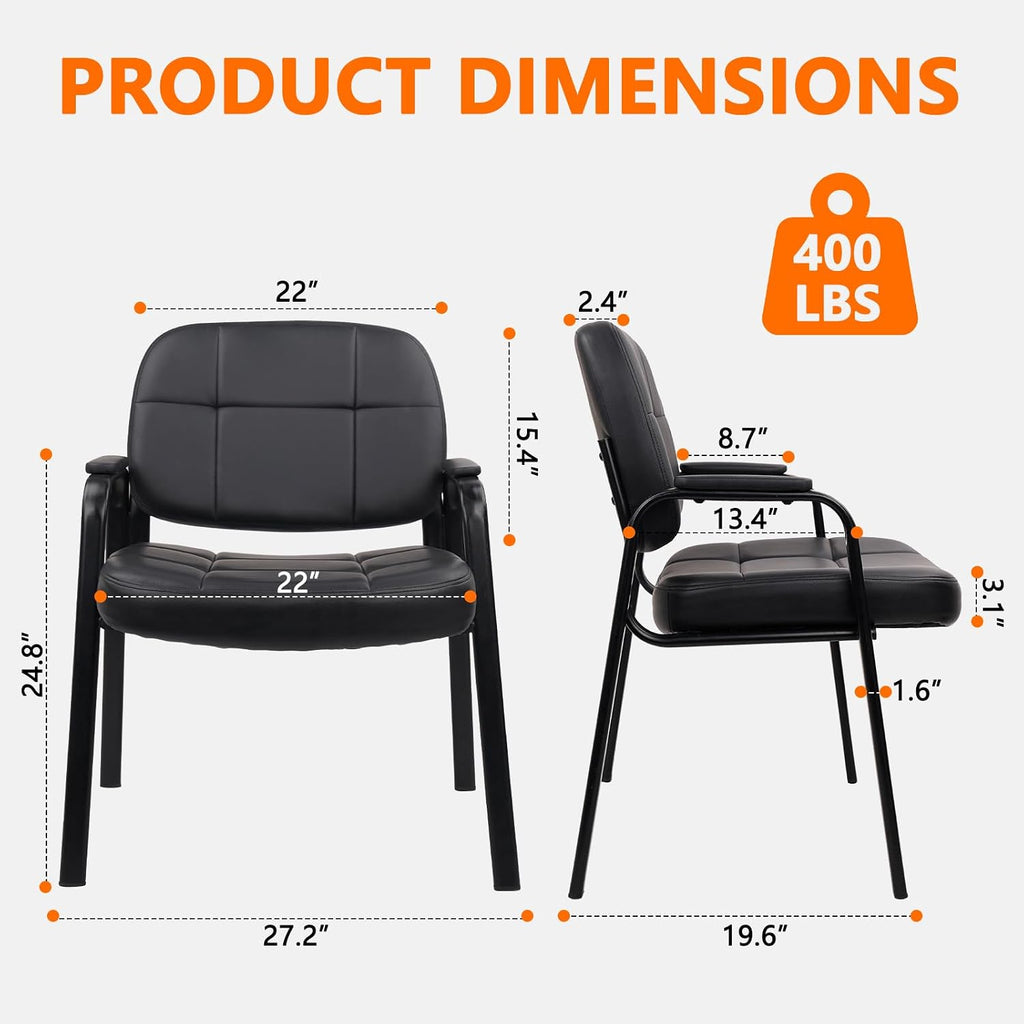 CLATINA Big and Tall 400 lbs Office Guest Chair, Leather Waiting Room Reception Chair No Wheels with Padded Arms for Elderly Home Meeting Conference Room Lobby Side Salon Clinic, Black 4 PK