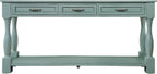 Merax Retro Console Table with 4 Drawers for Entryway, Sofa Table with Open Storage Shelf, Wood Side Table with Thick Legs for Living Room Bedroom, Retro Blue